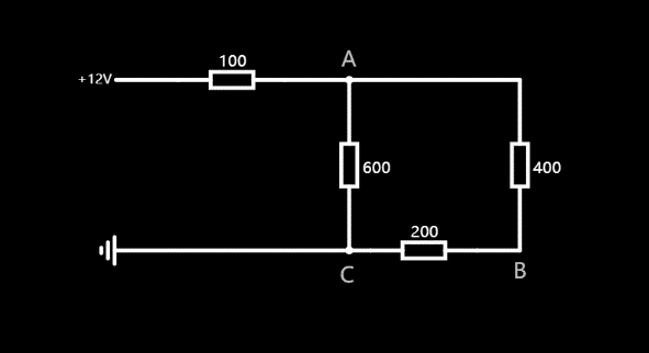 电路图1:12V 电源,100Ω 与两组并联支路